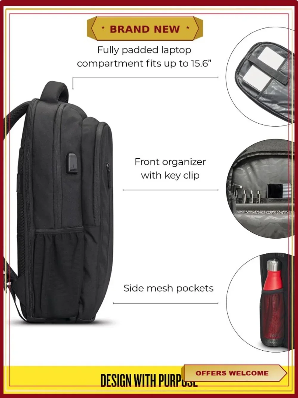 Recycled PET Laptop Backpack with RFID Protection
